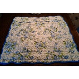 Floral Pillow Shams Set Of 2 Vintage Blue Waverly Quilted 30x24” Envelope Style
